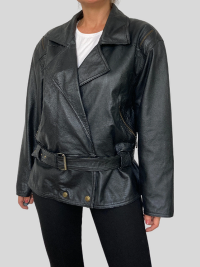 Leather jacket with belt