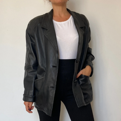 Crop leather blazer