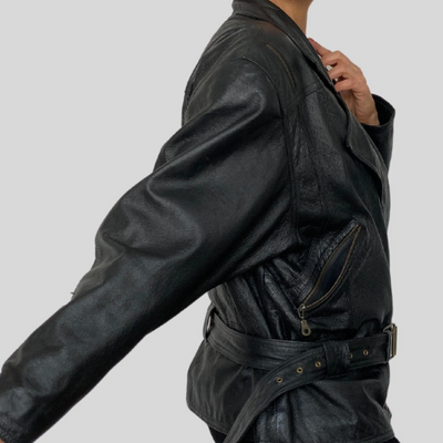 Leather jacket with belt