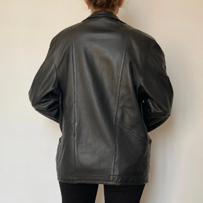 Crop leather blazer