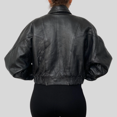 Crop Bomber leather jacket