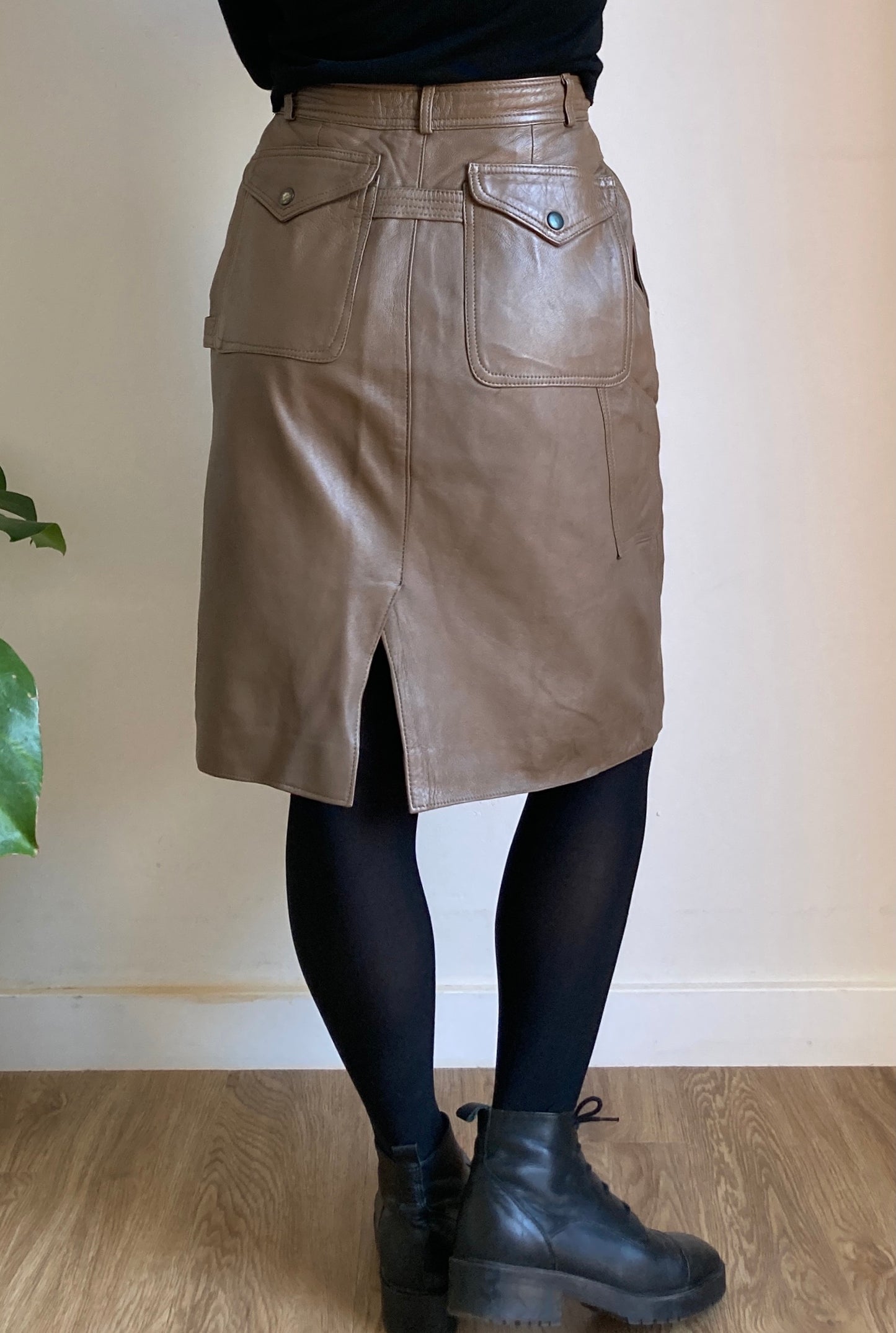 Brown leather skirt