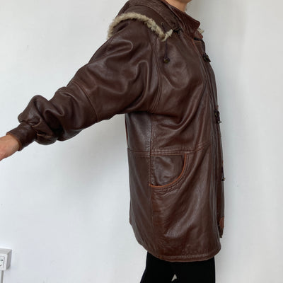 Leather parka with hood