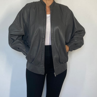 Gray Bomber leather jacket