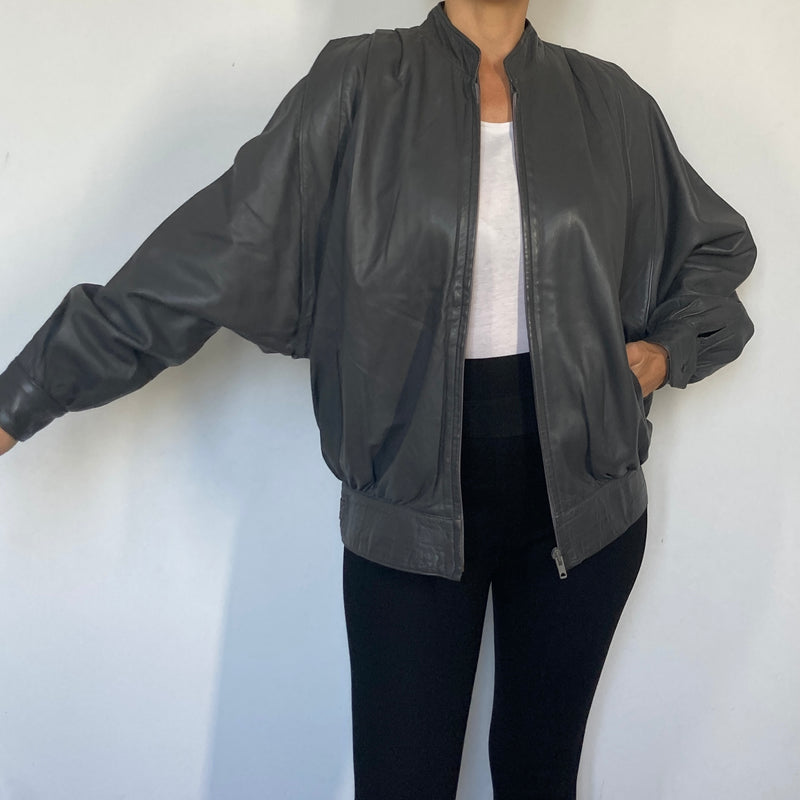 Gray Bomber leather jacket