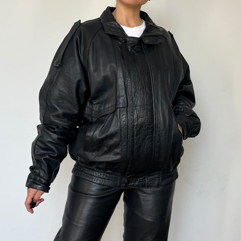 Black Bomber leather jacket