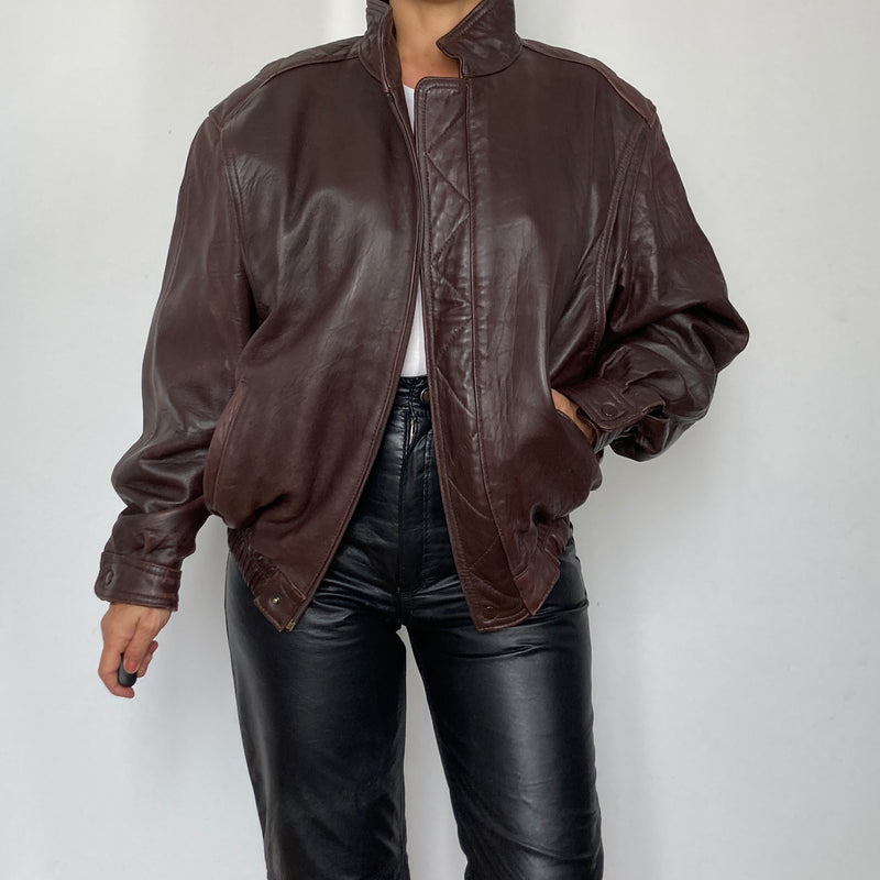 Dark Burgundy Bomber leather jacket