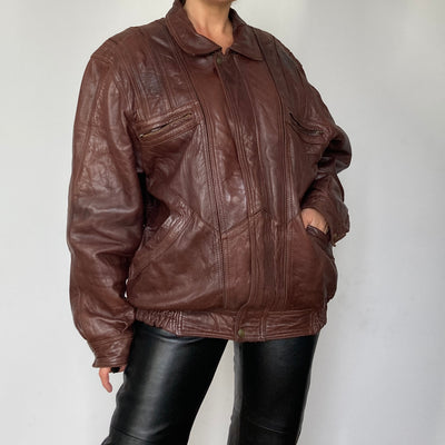 Brown Bomber leather jacket