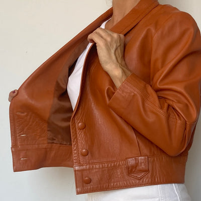 Crop leather jacket