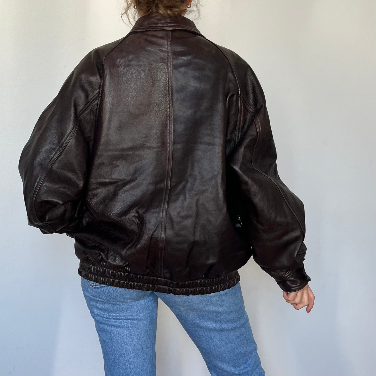 Dark brown Leather Bomber jacket