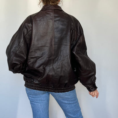 Dark brown Leather Bomber jacket