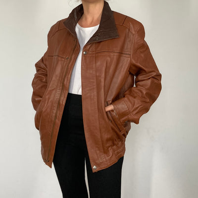 Brown Bomber leather jacket