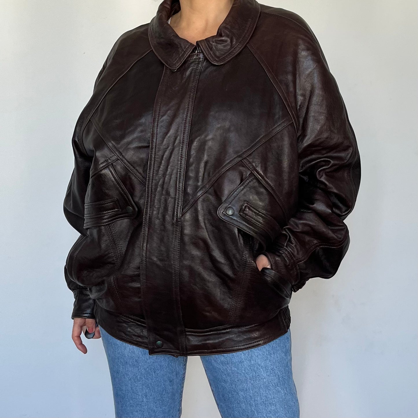 Dark brown Leather Bomber jacket