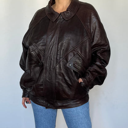 Dark brown Leather Bomber jacket