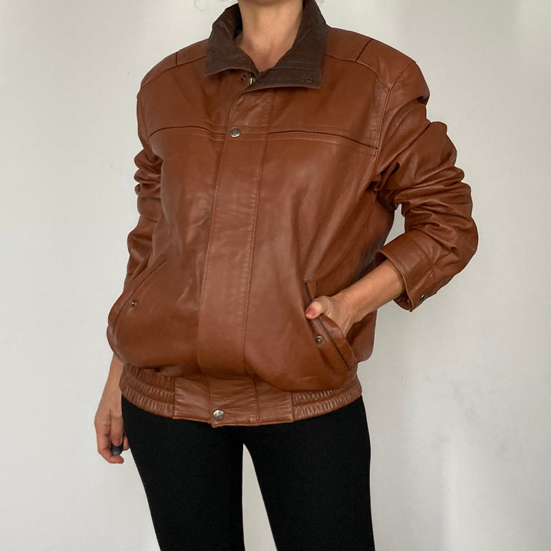 Brown Bomber leather jacket