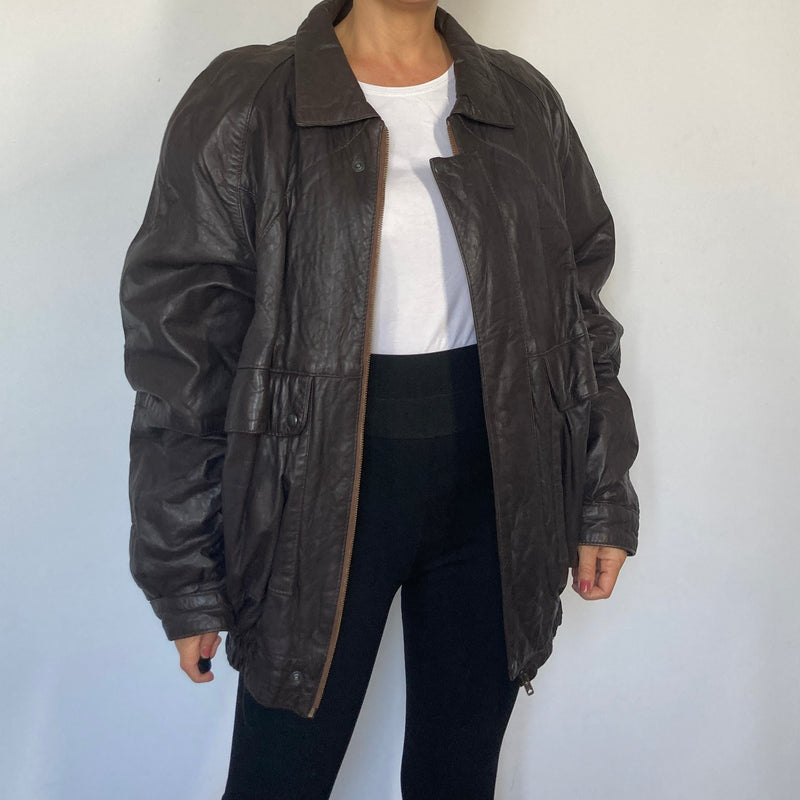 Dark brown Bomber leather jacket