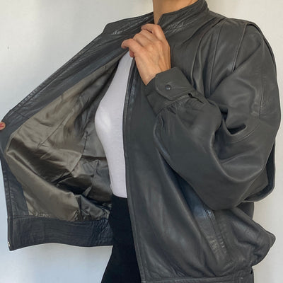 Gray Bomber leather jacket