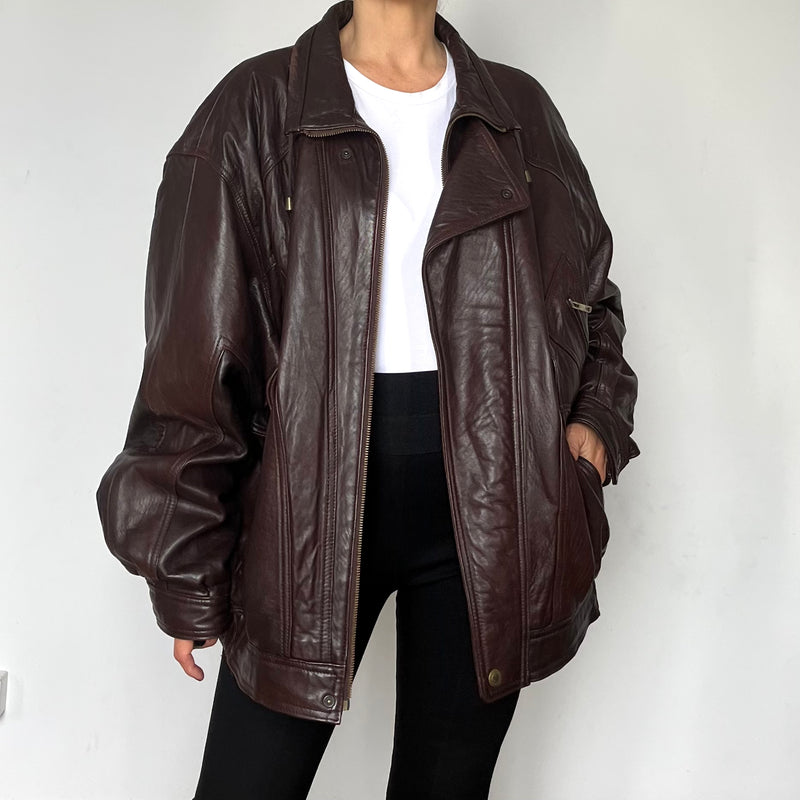 Vintage brown leather Bomber jacket