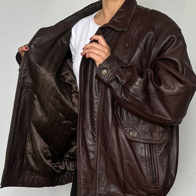 Vintage brown leather Bomber jacket