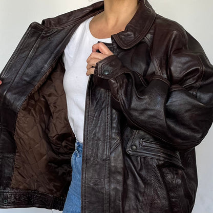 Dark brown Leather Bomber jacket