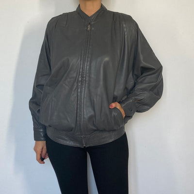 Gray Bomber leather jacket