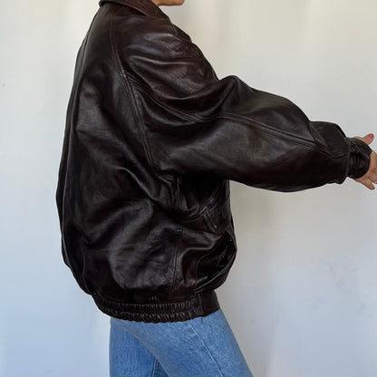 Dark brown Leather Bomber jacket