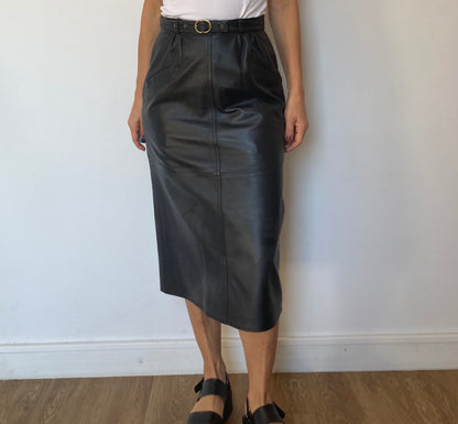 Leather skirt with belt