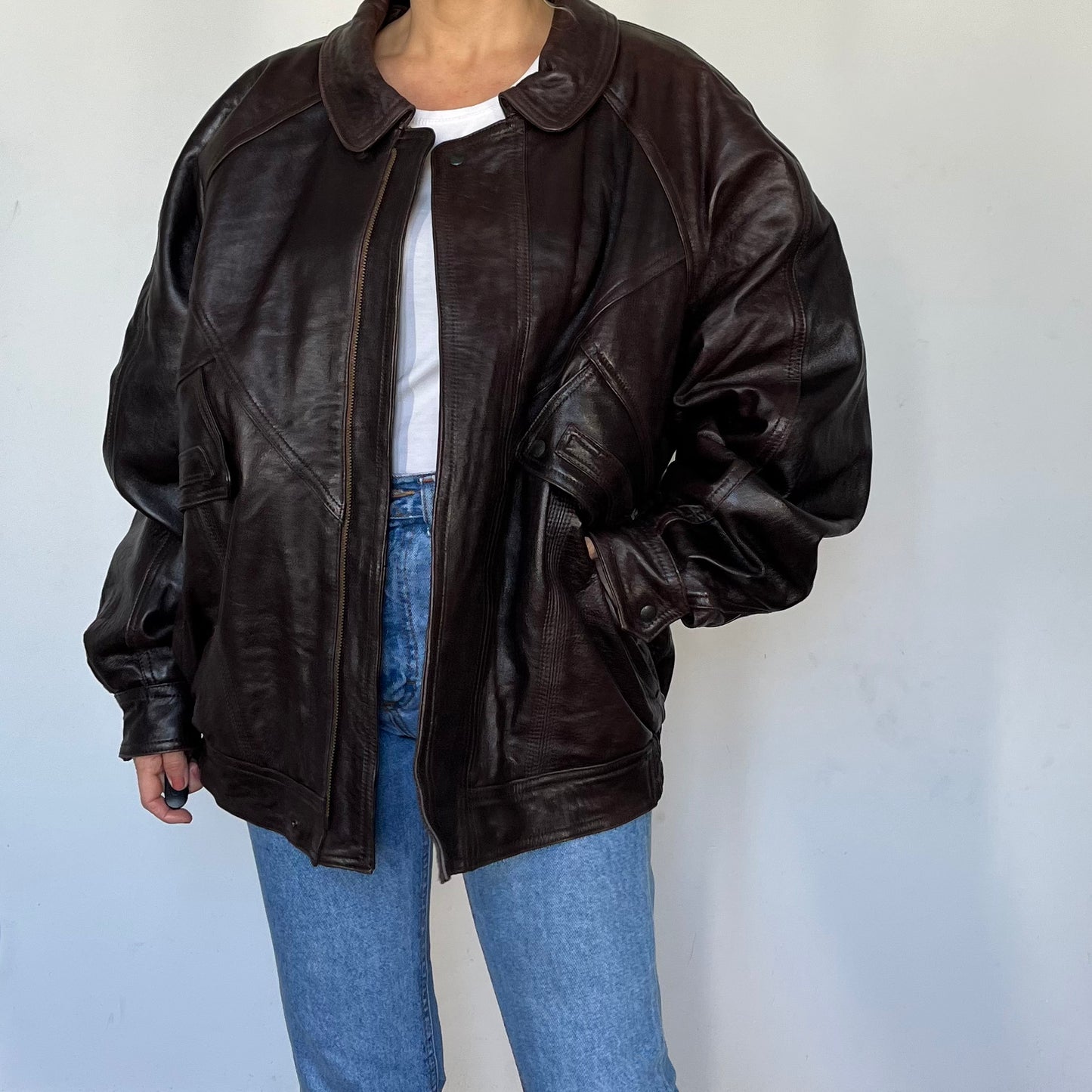 Dark brown Leather Bomber jacket