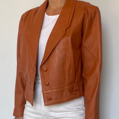 Crop leather jacket