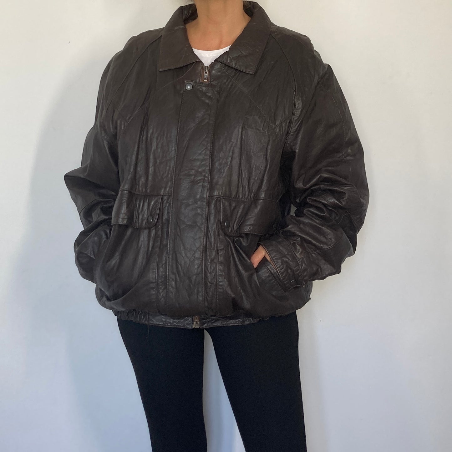 Dark brown Bomber leather jacket