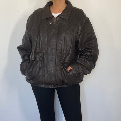 Dark brown Bomber leather jacket