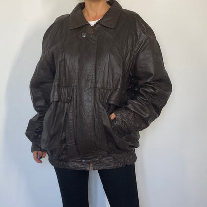 Dark brown Bomber leather jacket