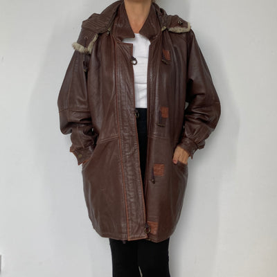 Leather parka with hood