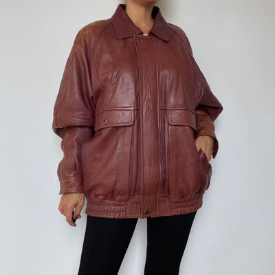 Burgundy Bomber leather jacket