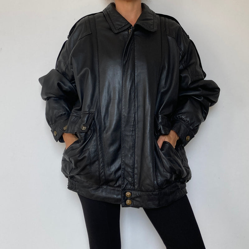 Black Bomber leather jacket