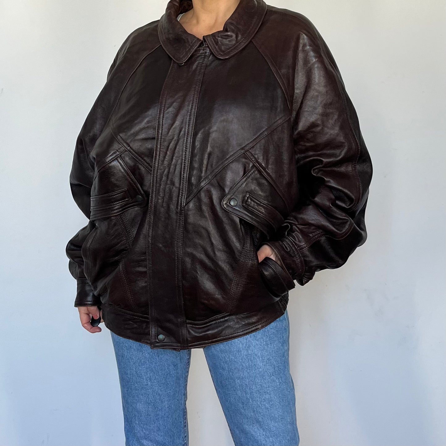 Dark brown Leather Bomber jacket