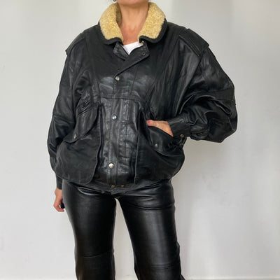 Bomber sherpa leather jacket