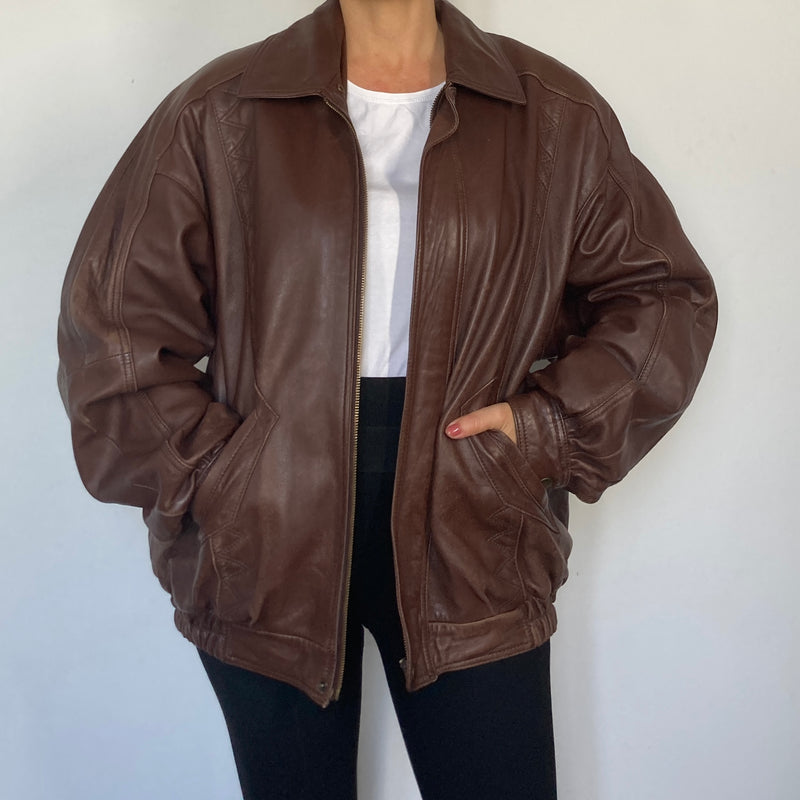 Brown Bomber leather jacket