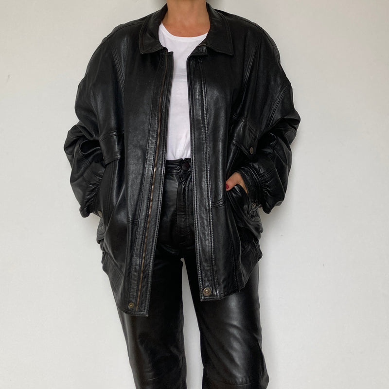 Black Bomber leather jacket