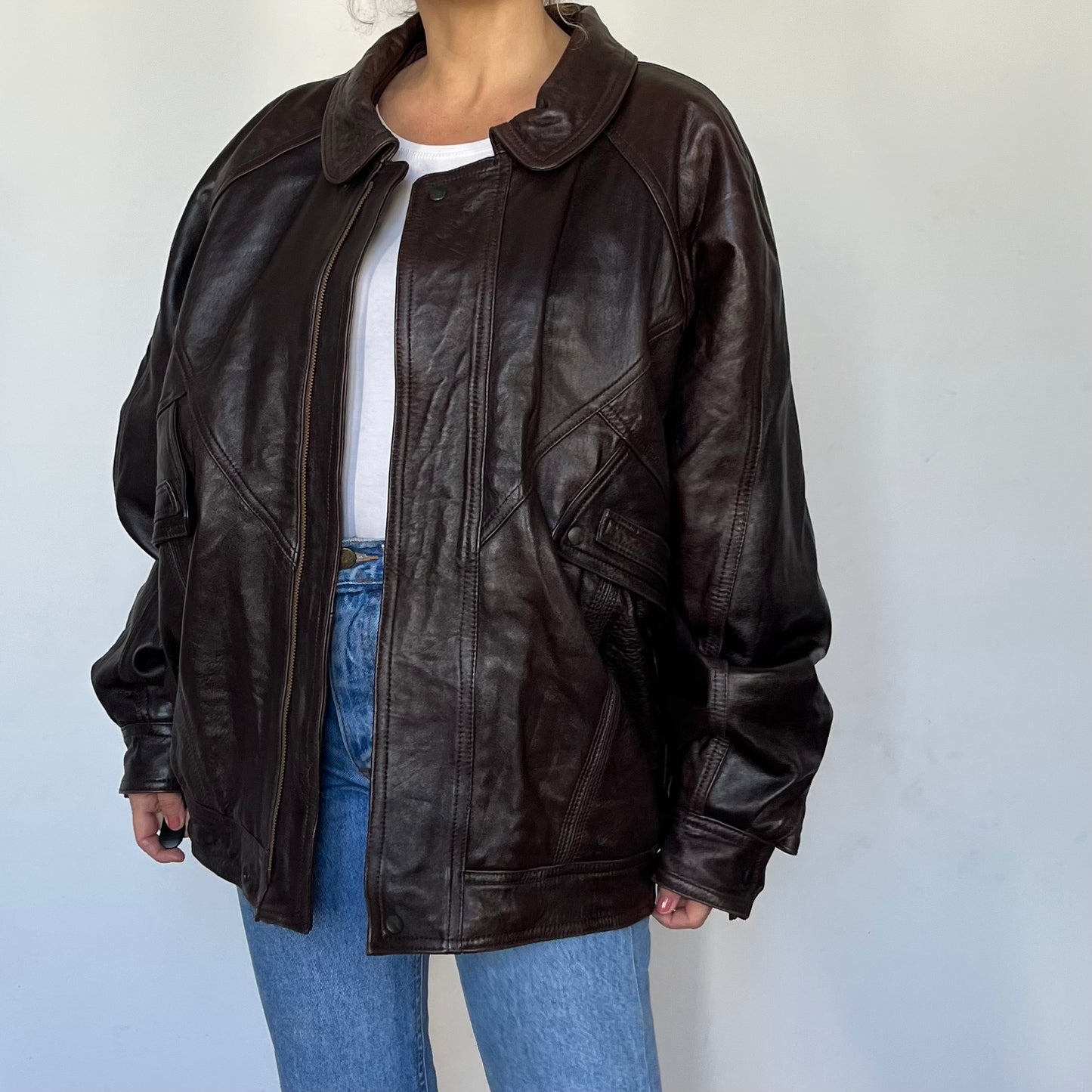 Dark brown Leather Bomber jacket