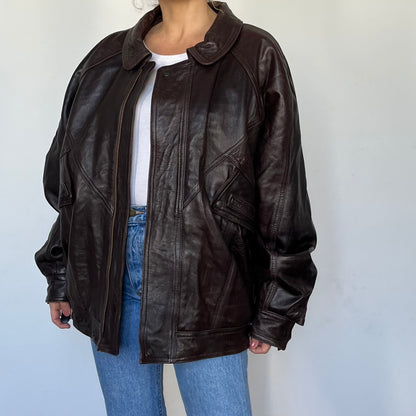Dark brown Leather Bomber jacket