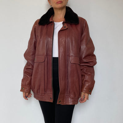 Burgundy Bomber leather jacket