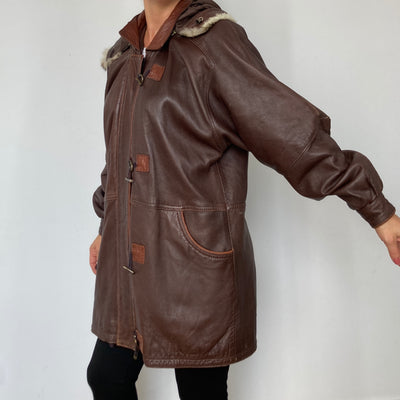 Leather parka with hood